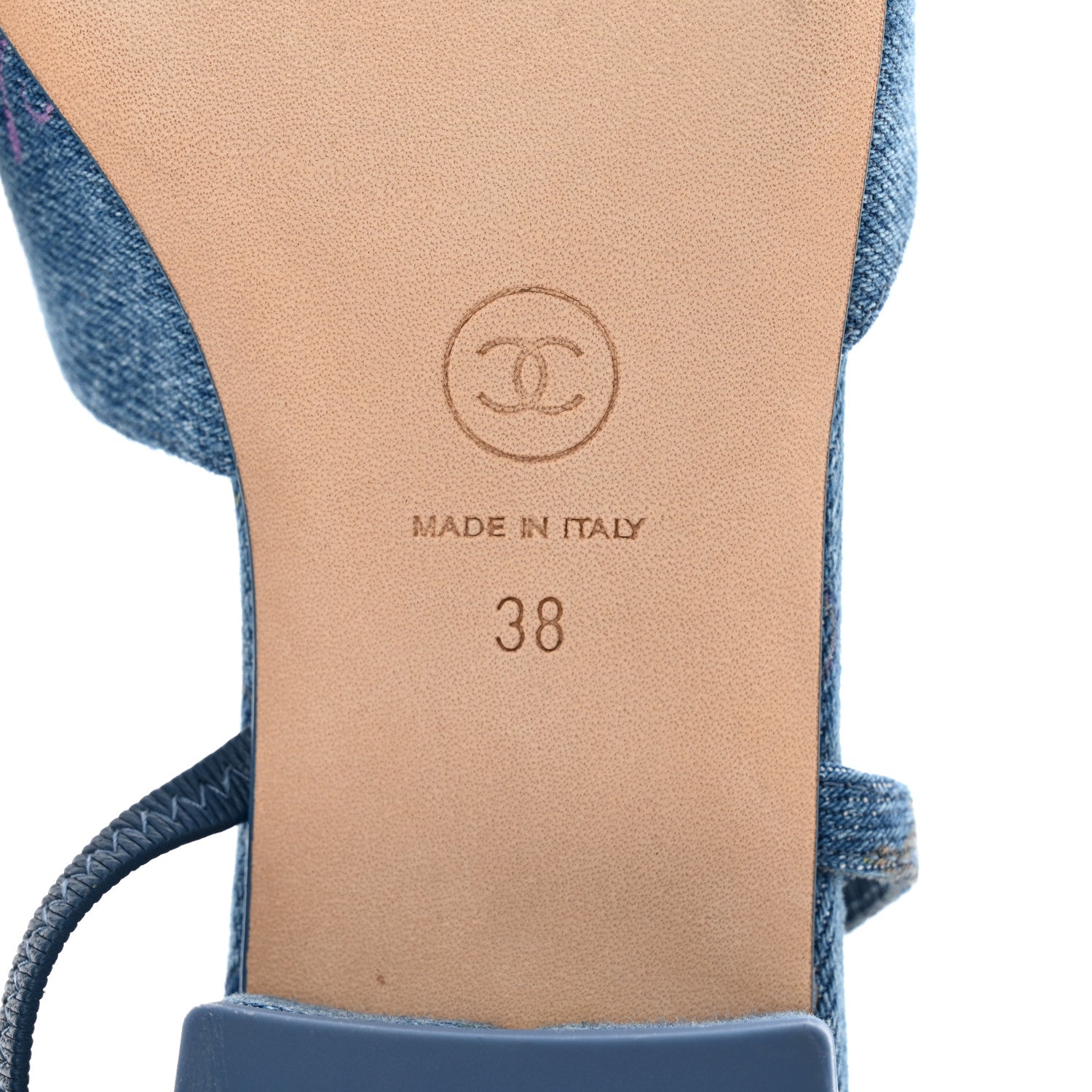 Chanel Denim Printed Denim Mood Cap Toe CC Slingback Flats 38 Light Blue Multicolor 6 of 10