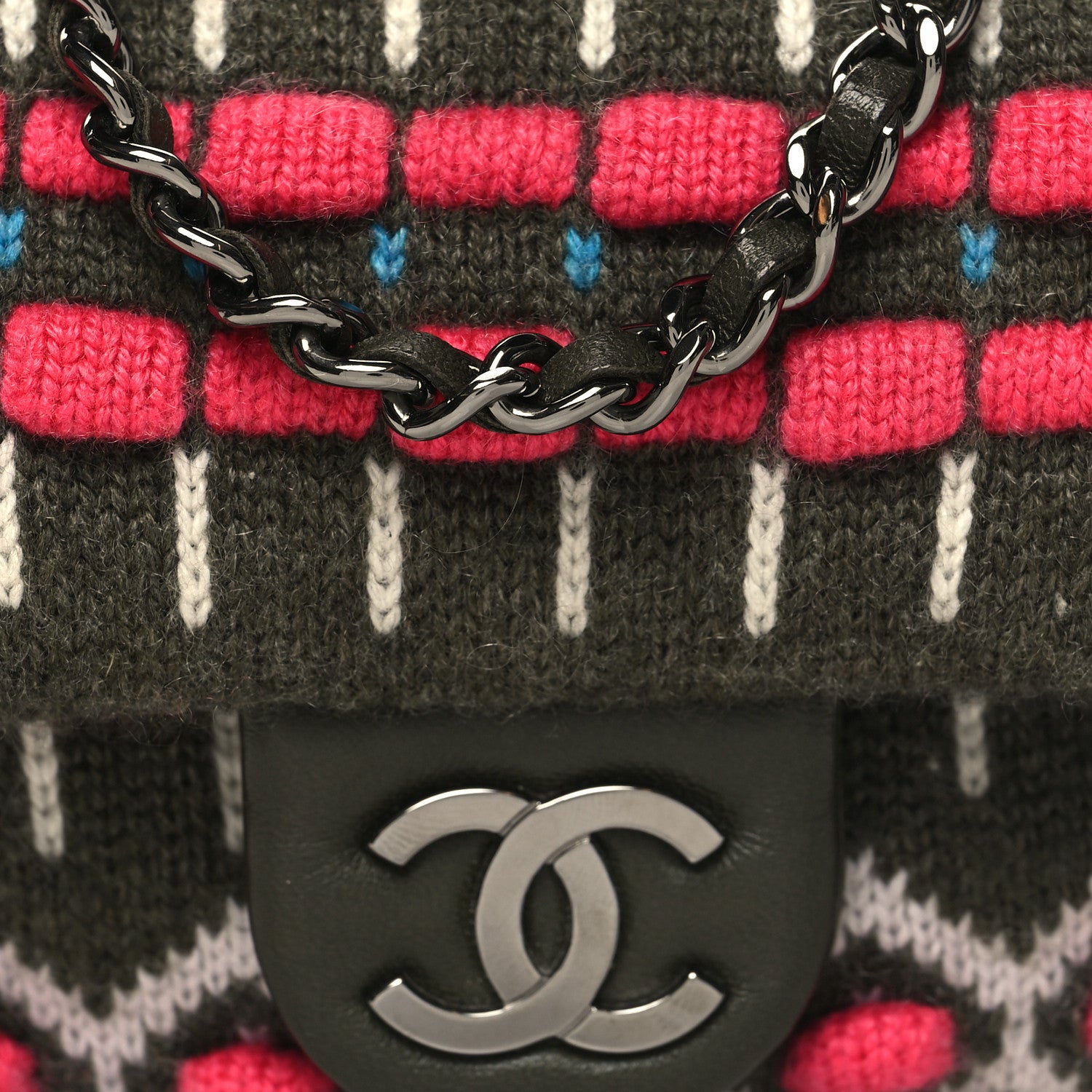 Chanel Cashmere Knit Extra Mini Single Flap Khaki Multicolor 8 of 10