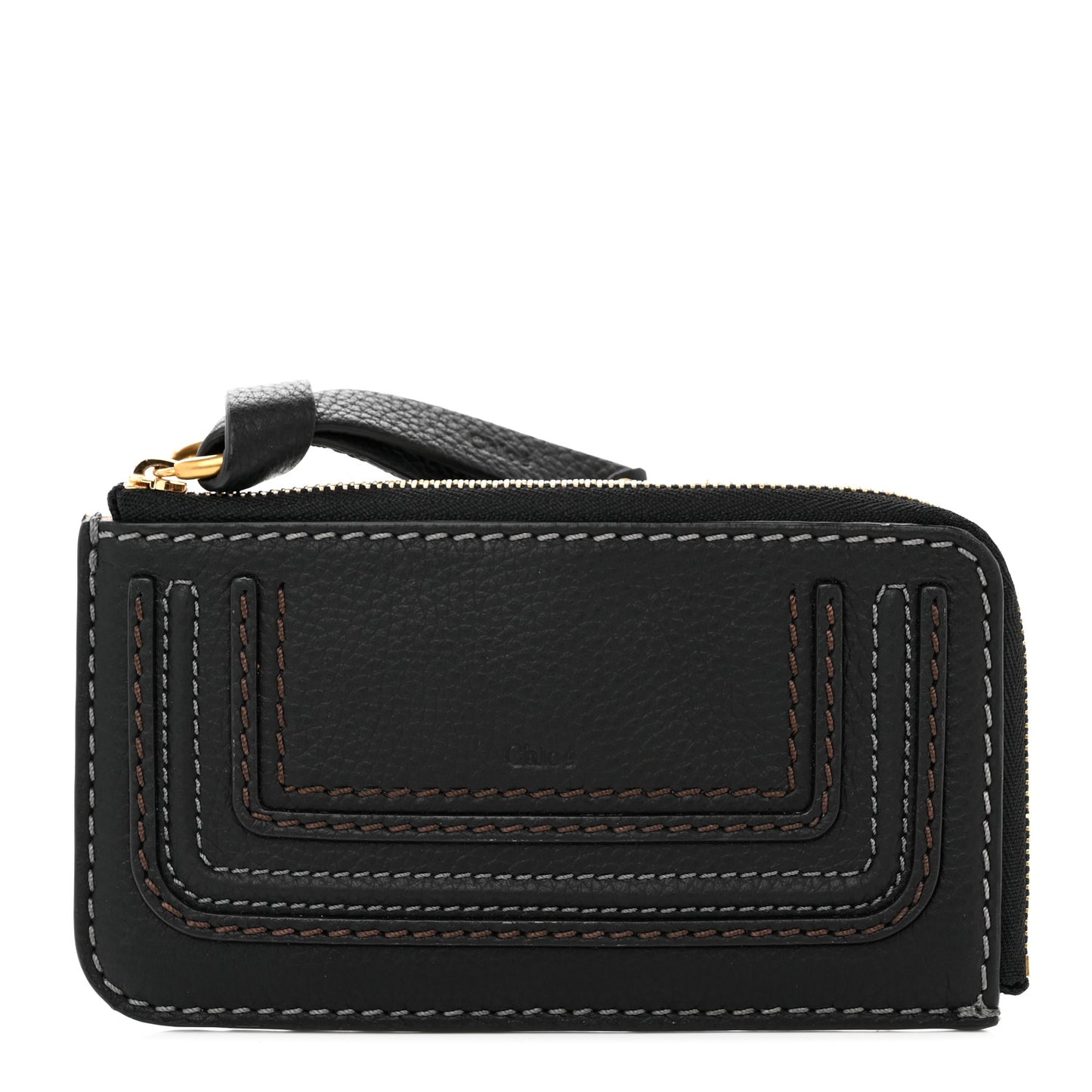 Grained Calfskin Medium Marcie Zip Card Holder Black