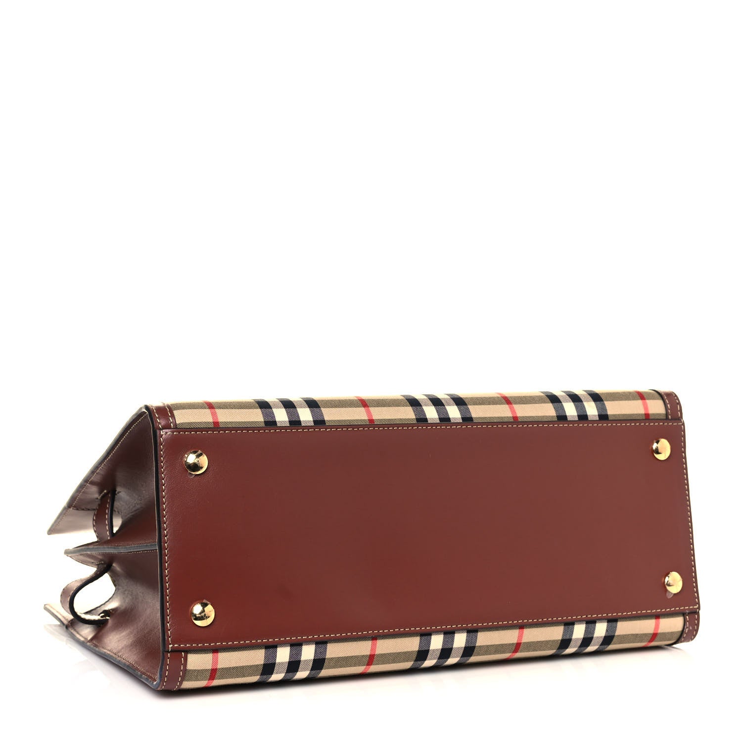 Burberry Calfskin Vintage Check Two Handle Title Bag Archive Beige 4 of 16