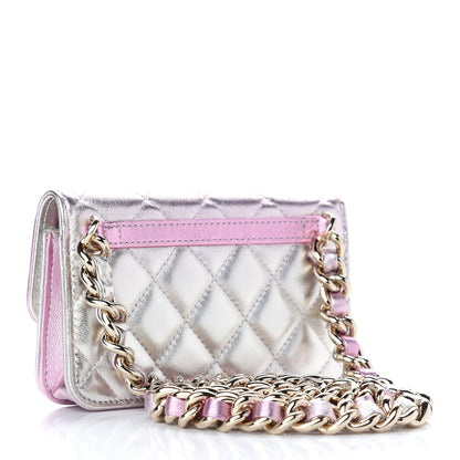 Chanel Gradient Metallic Lambskin Quilted Clutch With Chain Gold Pink 3 of 9