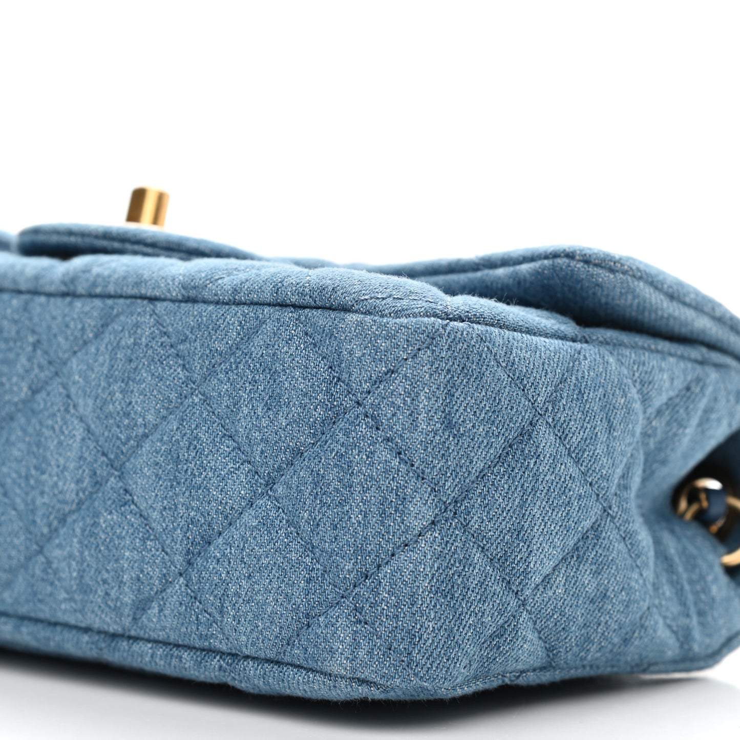 Denim Quilted Mini Pearl Crush Rectangular Flap Blue