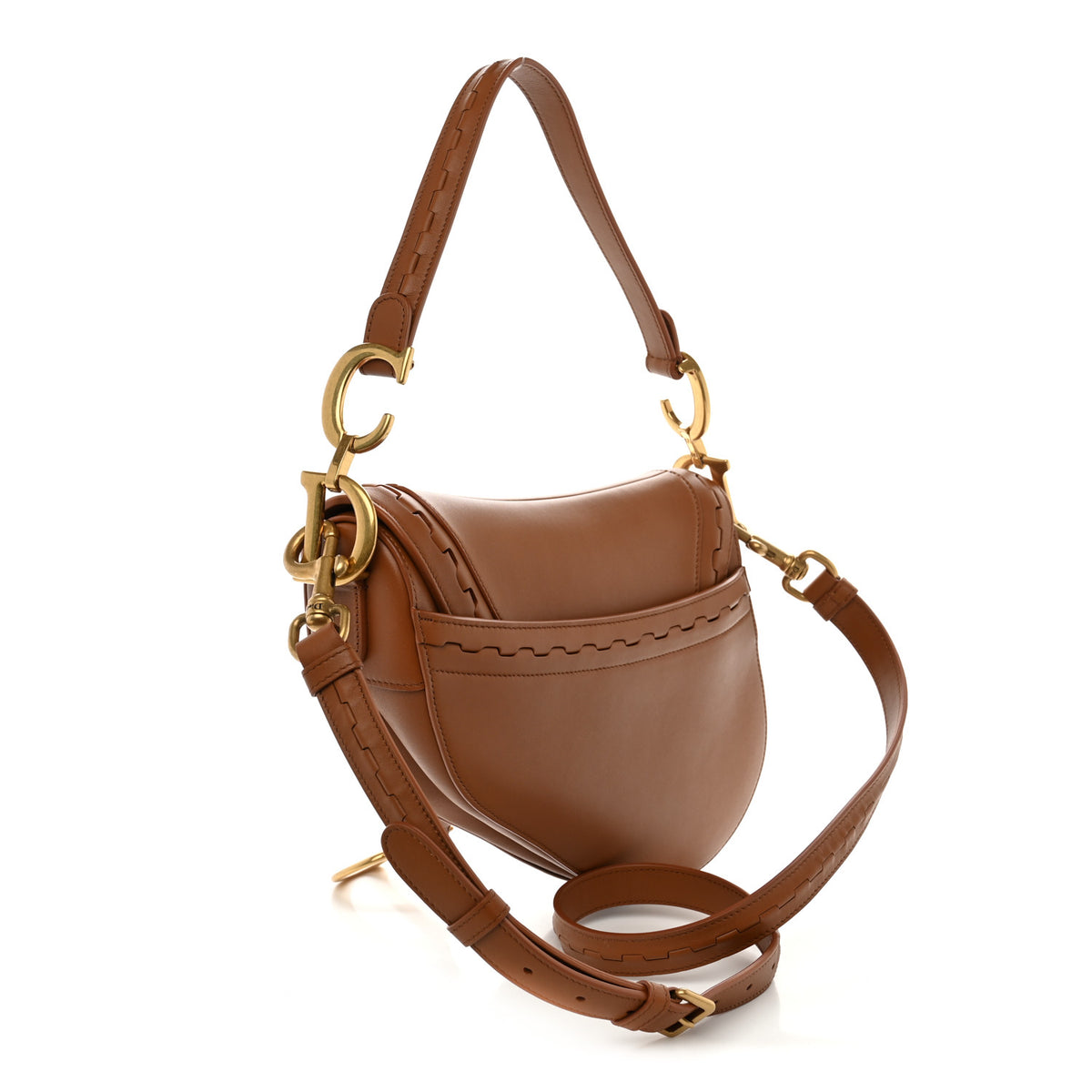 Bobby Calfskin Marquetry Saddle Bag With Strap Marron