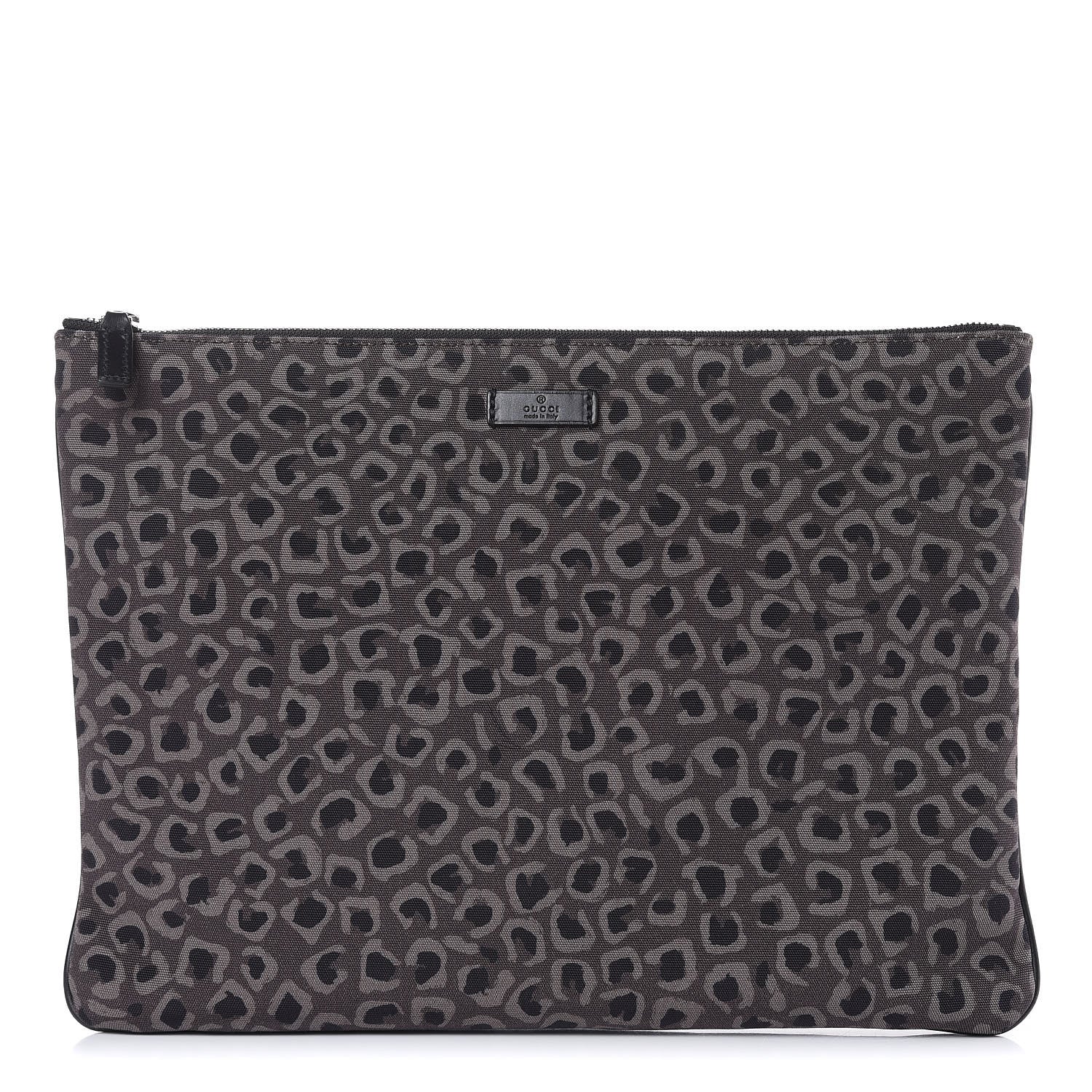 Gucci Canvas Leopard Print Clutch Grey 1 of 9