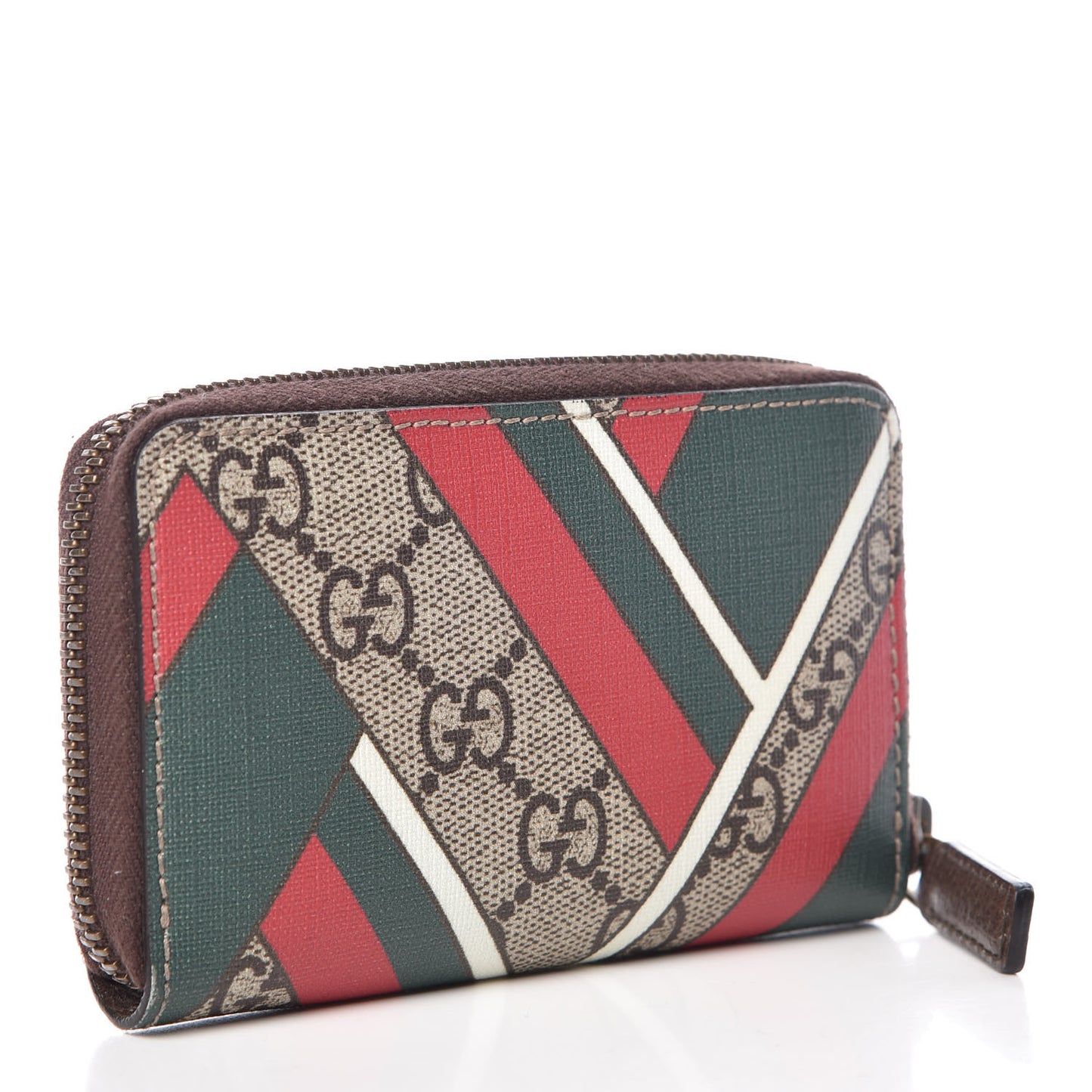 GG Supreme Monogram Chevron Zip Around Card Case Wallet Beige Green Red New Acero
