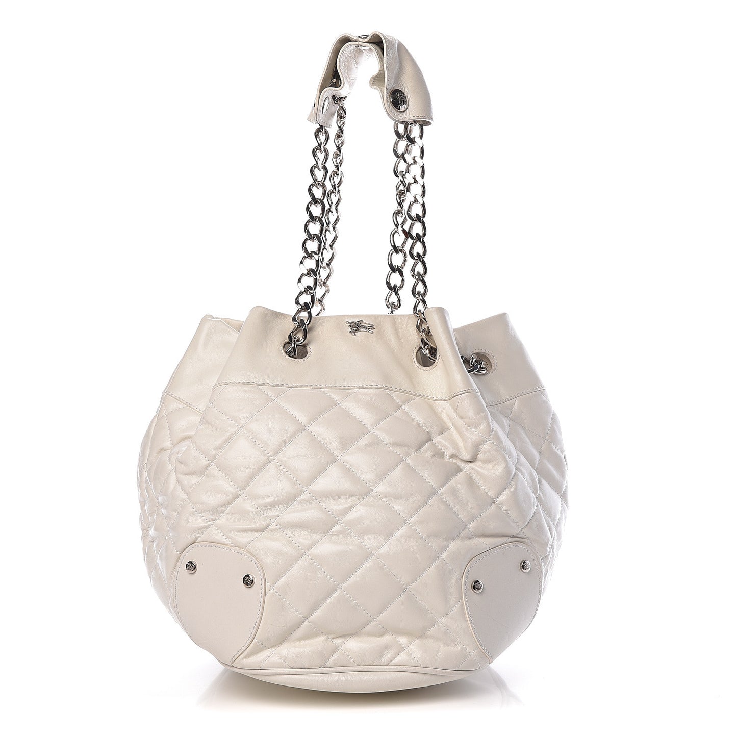 Calfskin Quilted Bucket Shoulder Bag White
