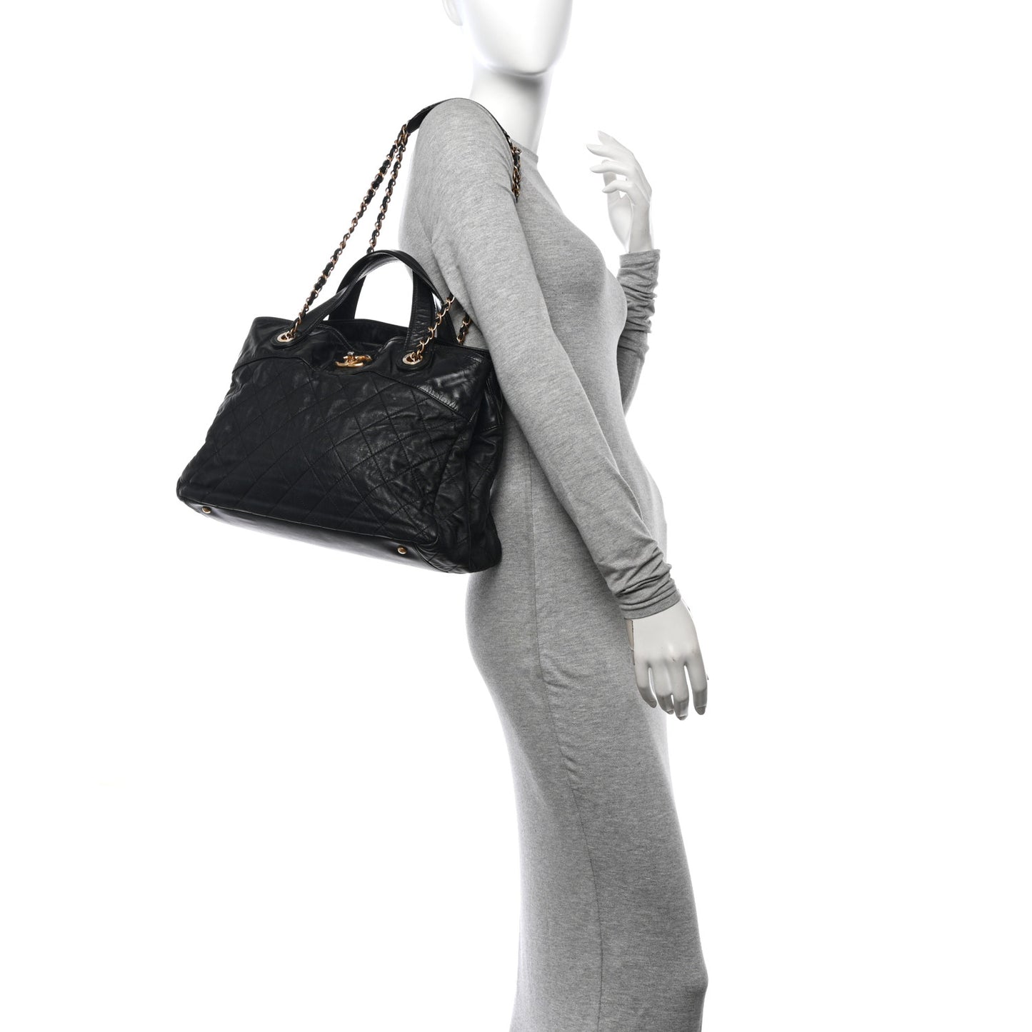 Iridescent Calfskin Quilted Large In The Mix Tote Black