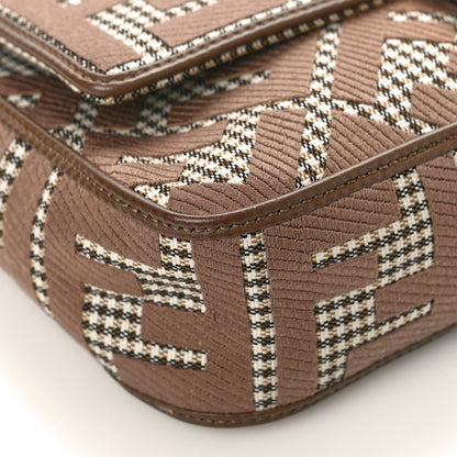 Fendi Wool Vitello King Houndstooth FF Embroidered Baguette Beige Moro 7 of 12