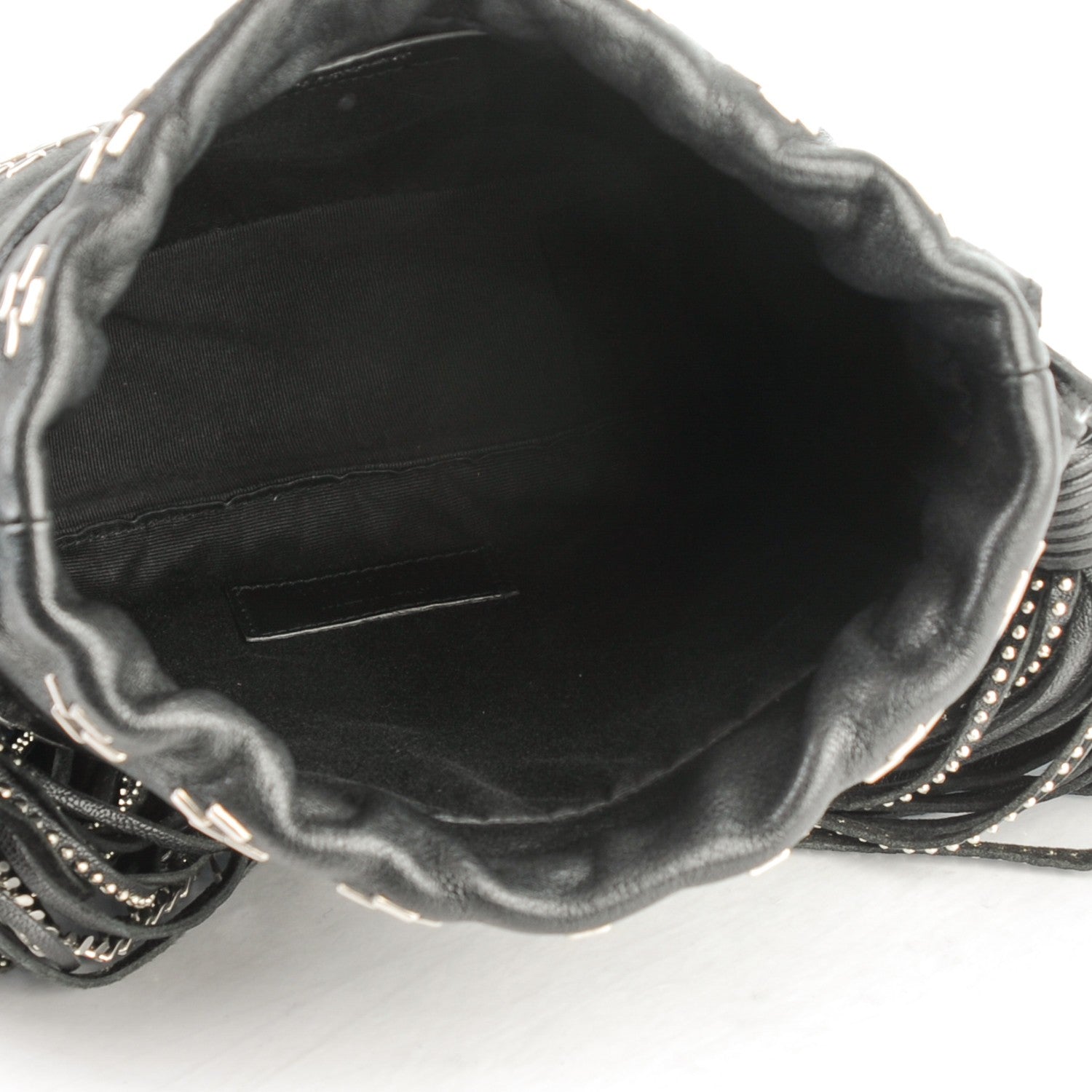 Saint Laurent Lambskin Oxidized Nickel Studded Small Helena Fringed Bucket Bag Black 5 of 7