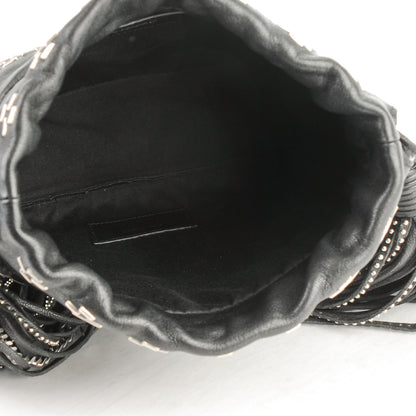 Saint Laurent Lambskin Oxidized Nickel Studded Small Helena Fringed Bucket Bag Black 5 of 7