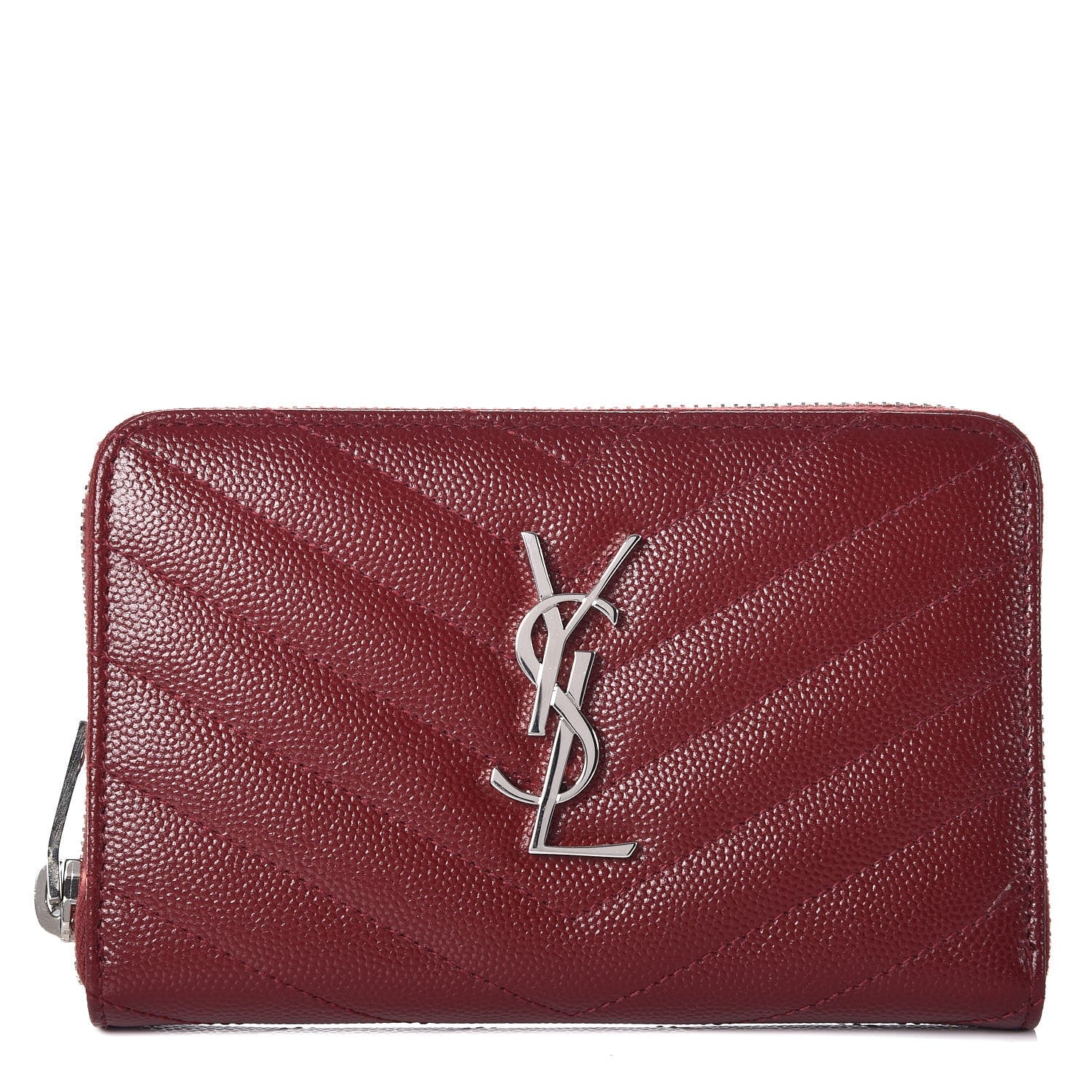 Saint Laurent Grain De Poudre Matelasse Chevron Monogram Zip Around Wallet Palissandre 1 of 8