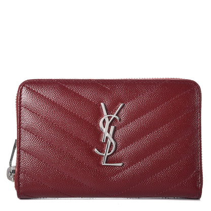 Saint Laurent Grain De Poudre Matelasse Chevron Monogram Zip Around Wallet Palissandre 1 of 8