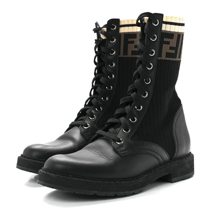 Fendi Calfskin Stretch Fabric Rockoko Biker Boots 36 Tobacco Black Marino 3 of 8