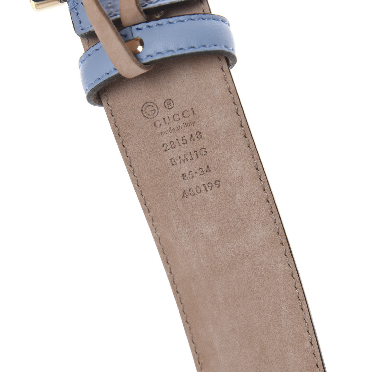 Soft Microguccissima Margaux Calfskin Belt 85 34 Mineral Blue
