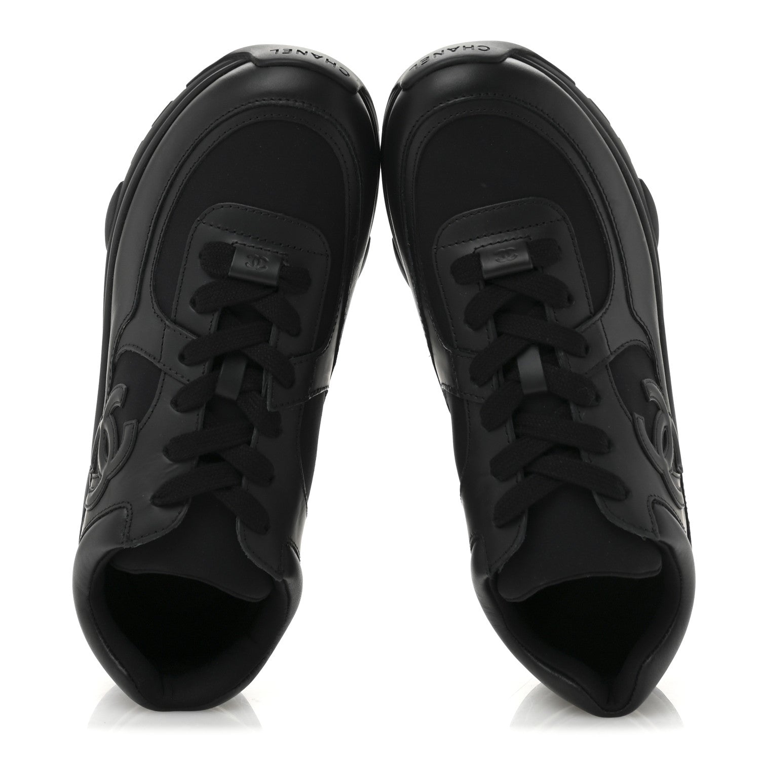 Chanel Lambskin Fabric CC Sneakers 38.5 Black 2 of 9