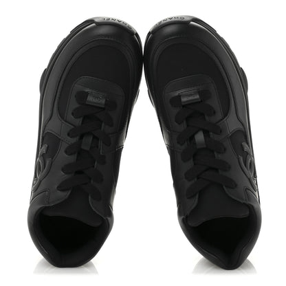 Chanel Lambskin Fabric CC Sneakers 38.5 Black 2 of 9