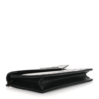Saint Laurent Grain De Poudre Matelasse Chevron Monogram Monochrome Envelope Chain Wallet Black 5 of 13