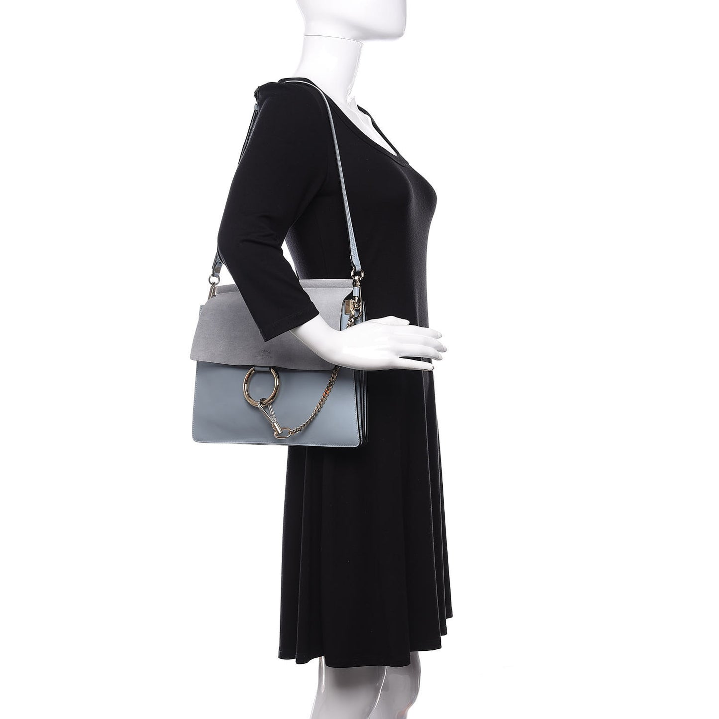 Calfskin Suede Medium Faye Shoulder Bag Washed Blue