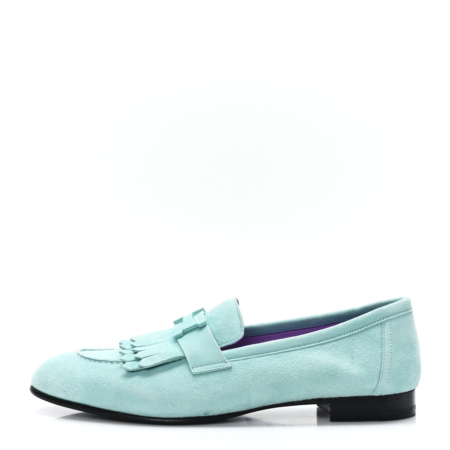 Hermes Suede Goatskin Womens Royal Loafers 39.5 Vert Ebrun 1 of 13