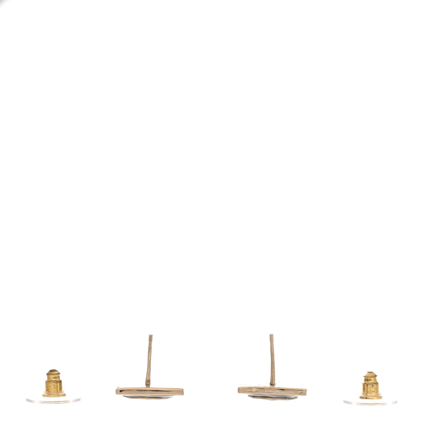 Metal Enamel CC Square Earrings Gold Black White