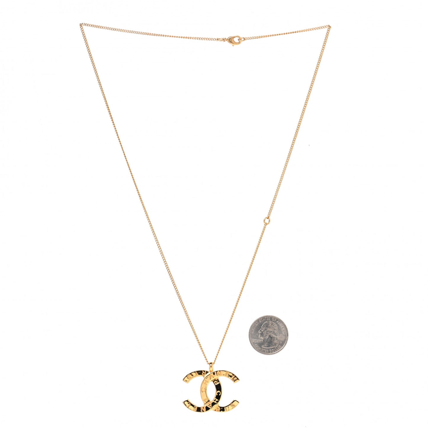 Metal CC Paris Button Necklace Gold