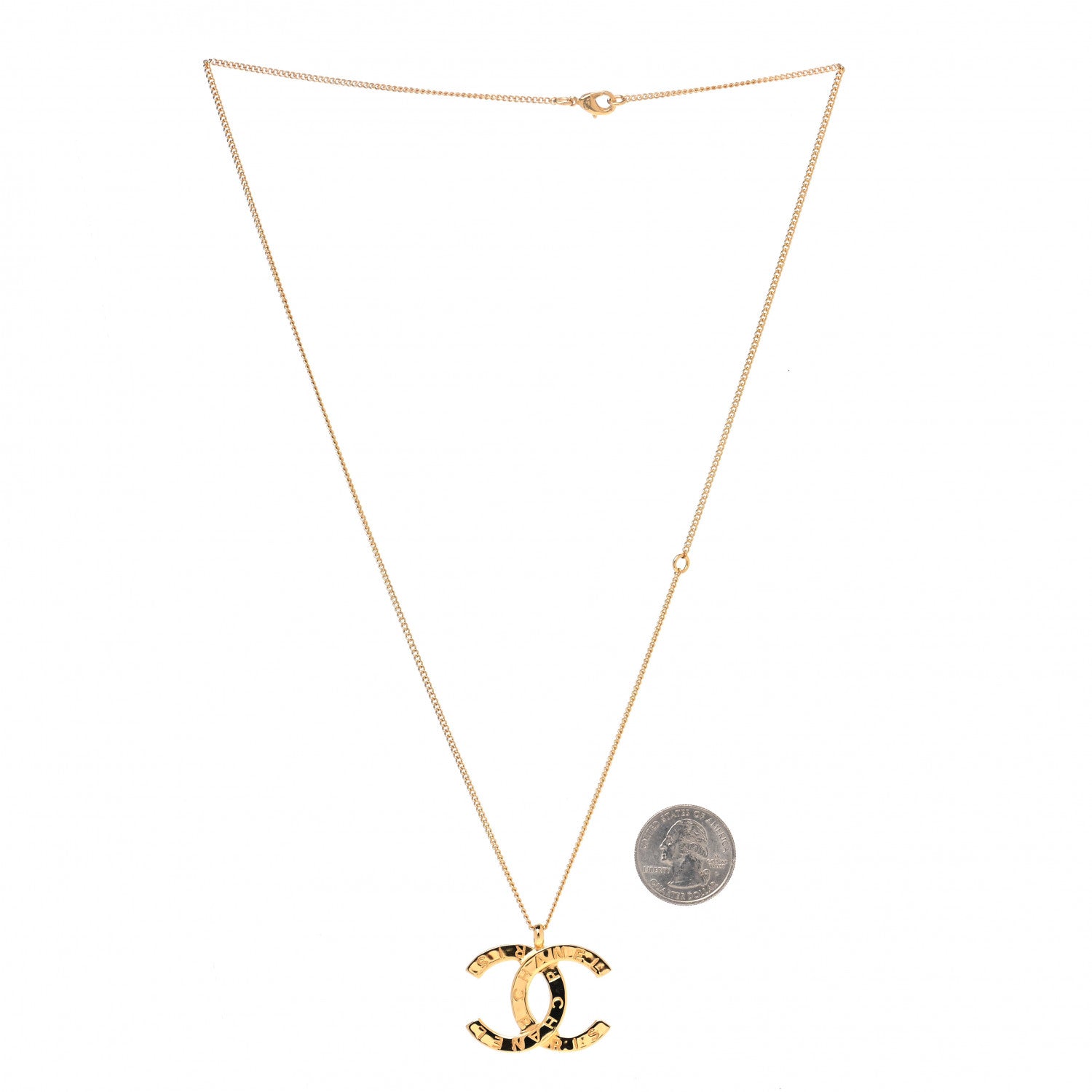 Chanel Metal CC Paris Button Necklace Gold 2 of 3