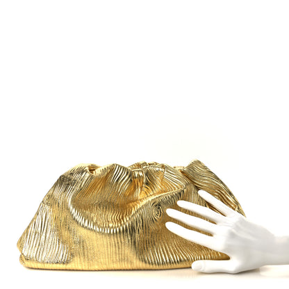 Bottega Veneta Metallic Bark Calfskin Embossed The Pouch Oversized Clutch Oro 2 of 11
