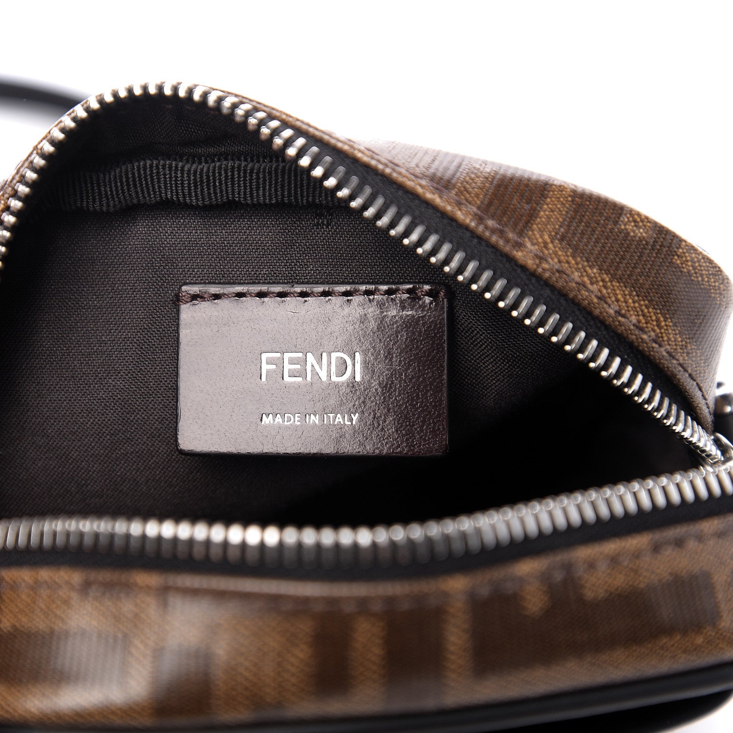 Fendi Glazed Fabric Vitello Century FF 1974 Stamp Patch Small Crossbody Messenger Mogano Panna Black 5 of 9