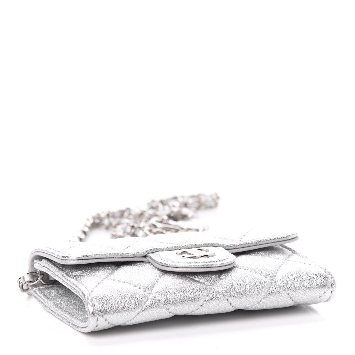 Metallic Lambskin Quilted Belt Bag Silver