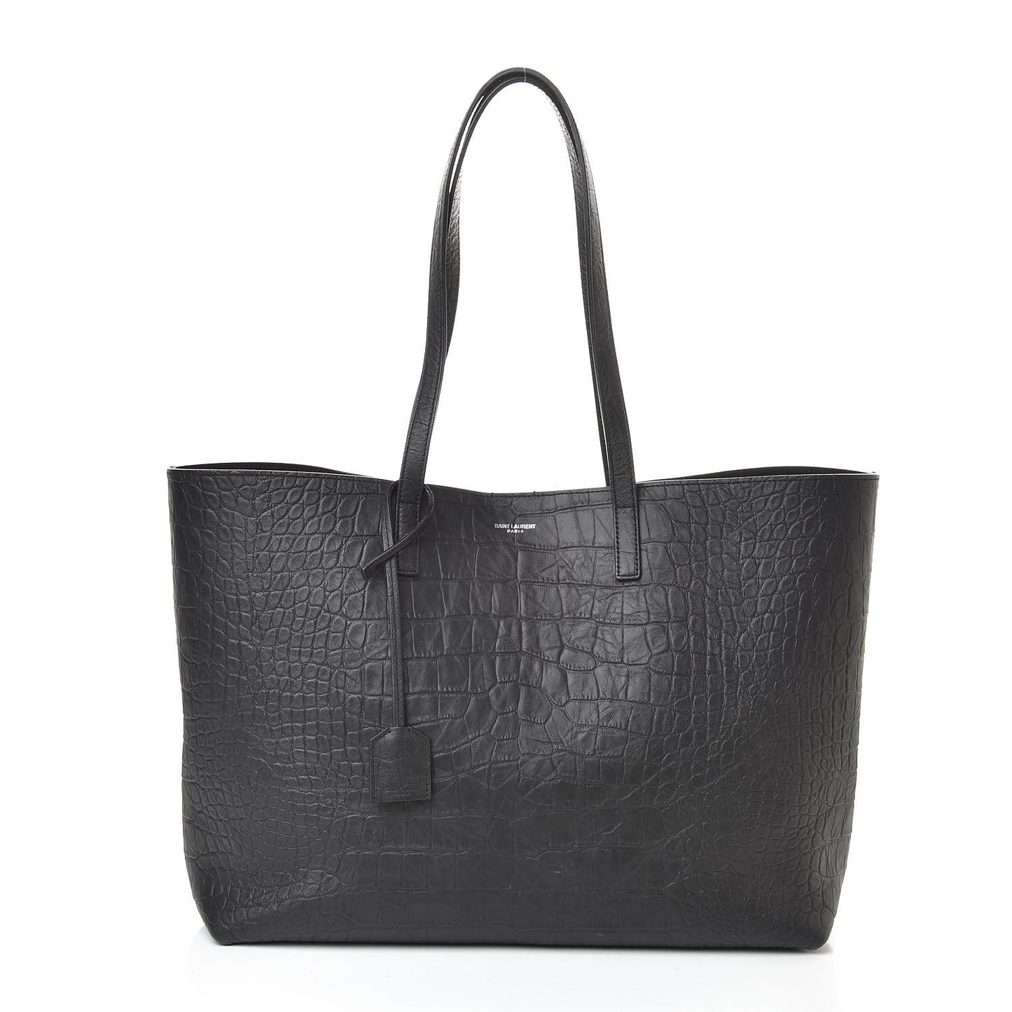 Calfskin Crocodile Embossed Large Shopper Tote Black