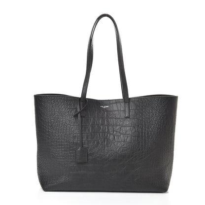 Saint Laurent Calfskin Crocodile Embossed Large Shopper Tote Black 3 of 10