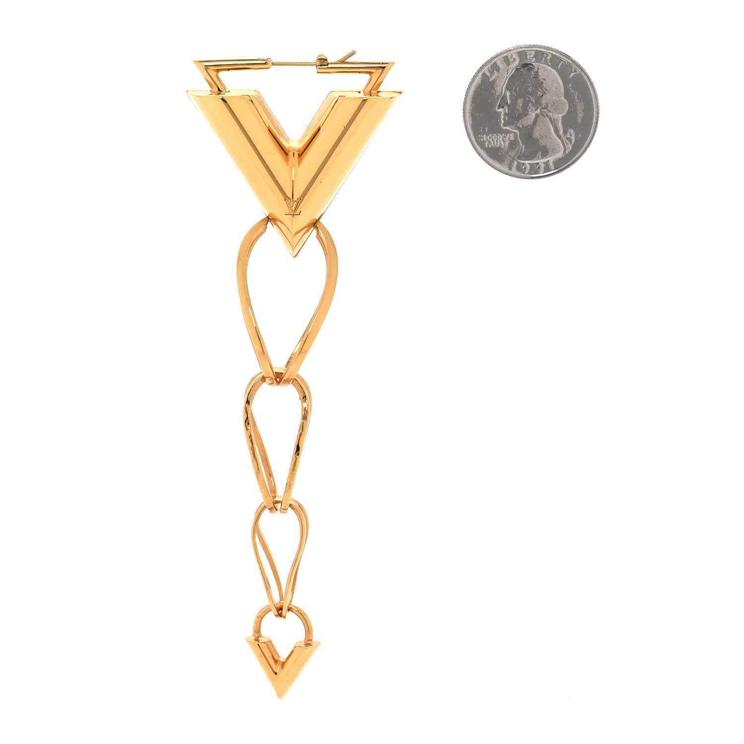 Louis Vuitton V Single Chain Drop Earring Gold 2 of 5