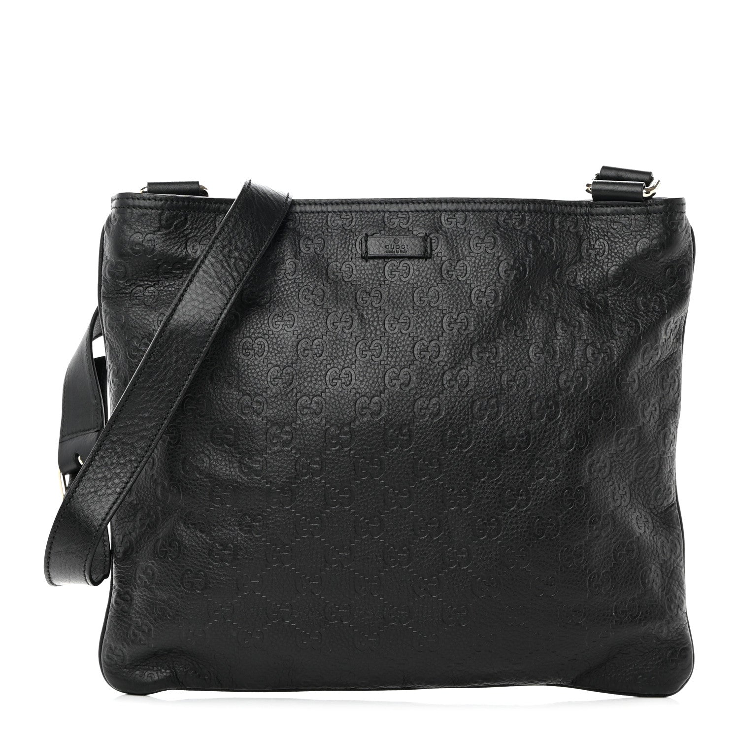 Gucci Guccissima Flat Messenger Bag Black 1 of 12