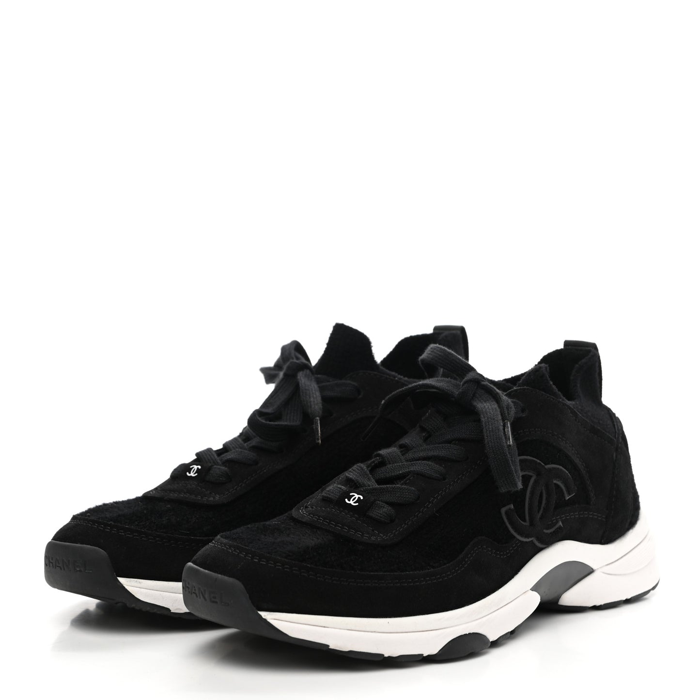 Fabric Suede Calfskin Stretch CC Sneakers 40 Black