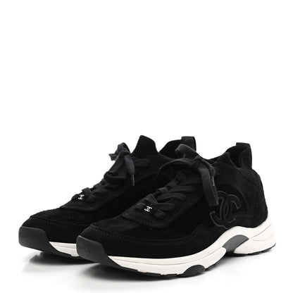 Chanel Fabric Suede Calfskin Stretch CC Sneakers 40 Black 3 of 7