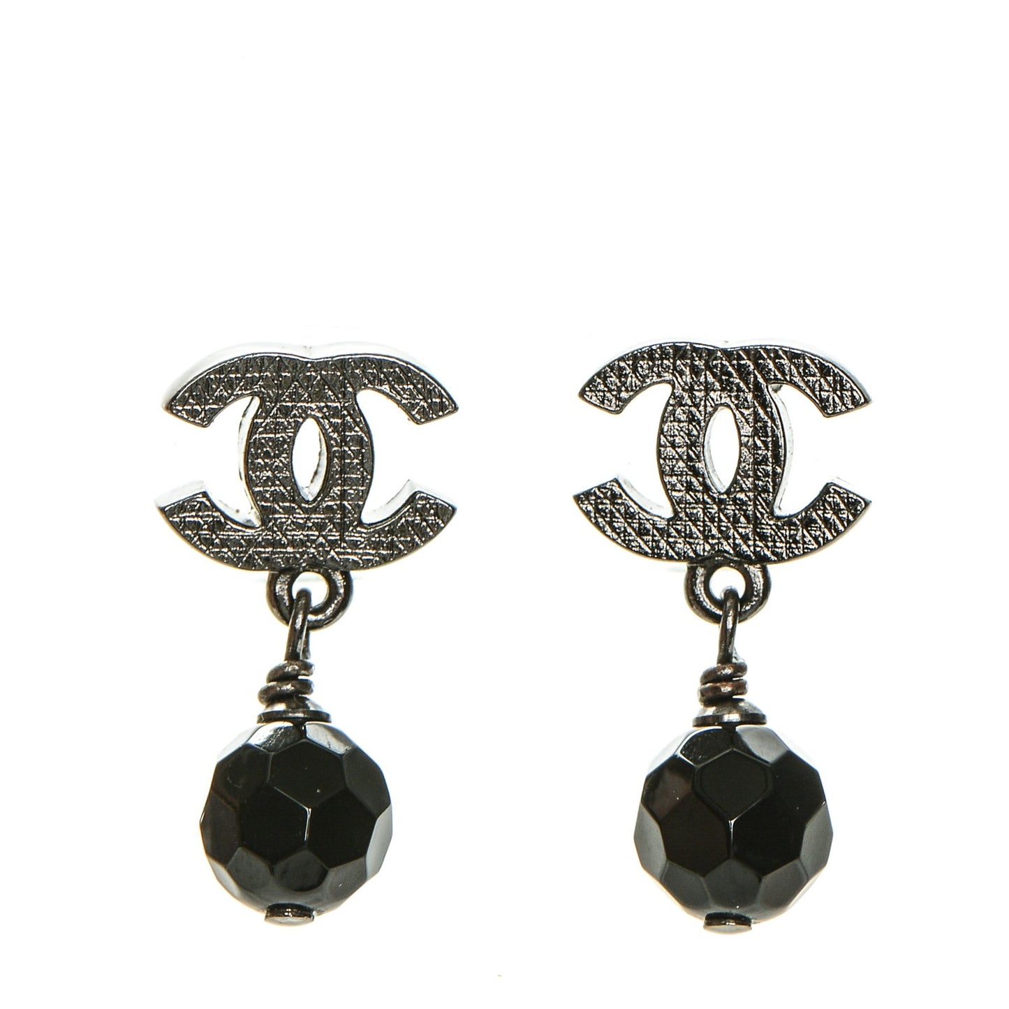 Ruthenium Bead CC Drop Earrings Black