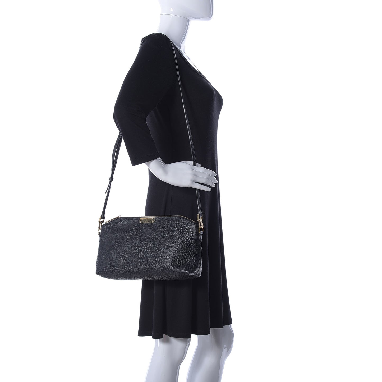 Signature Grain Calfskin Check Embossed Small Chichester Crossbody Clutch Bag Black