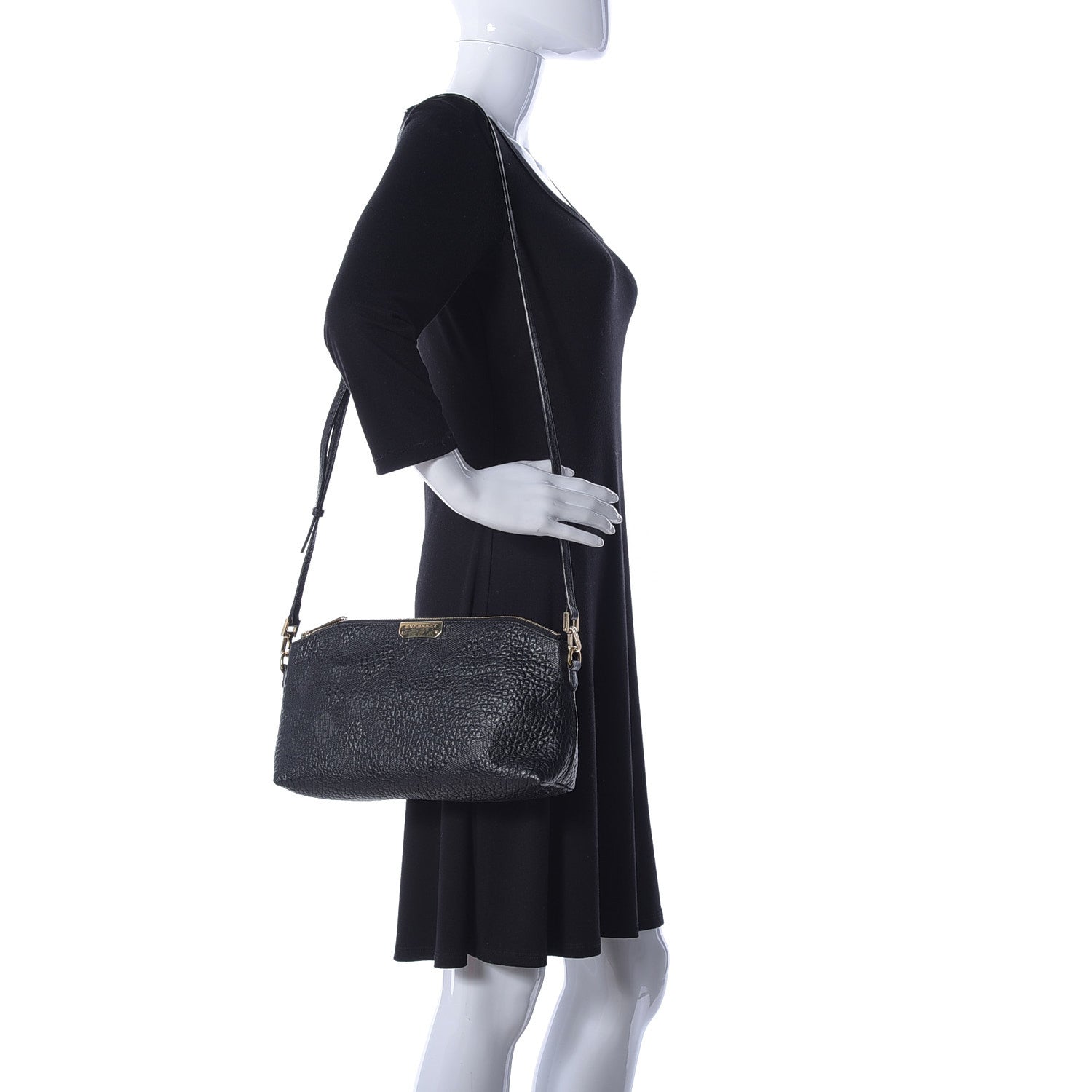 Burberry Signature Grain Calfskin Check Embossed Small Chichester Crossbody Clutch Bag Black 2 of 12