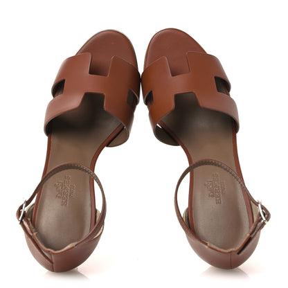 Hermes Calfskin Legend Wedge Sandals 35 Gold 2 of 11