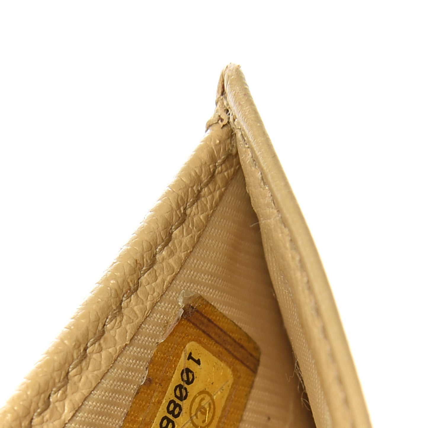 Grained Calfskin CC Button Compact Wallet Beige