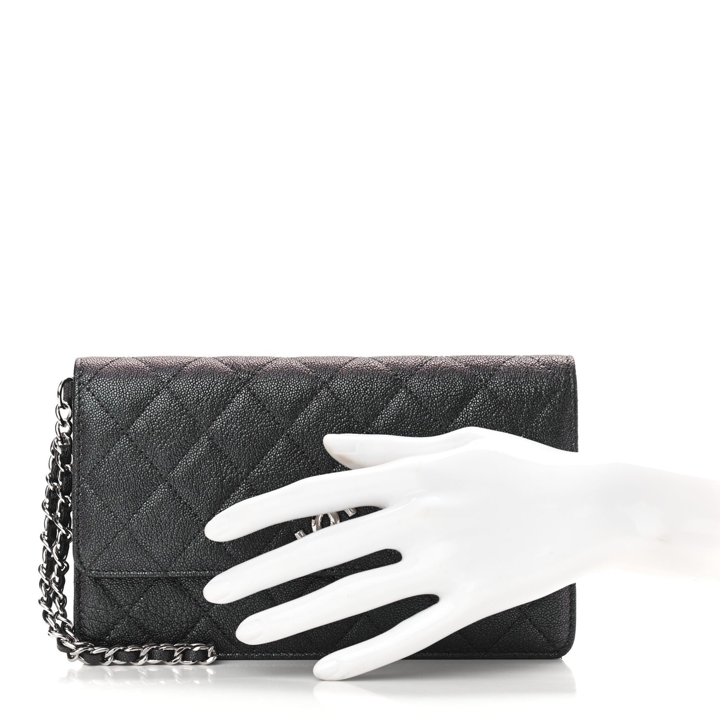 Iridescent Caviar Quilted Classic Pouch Clutch Black