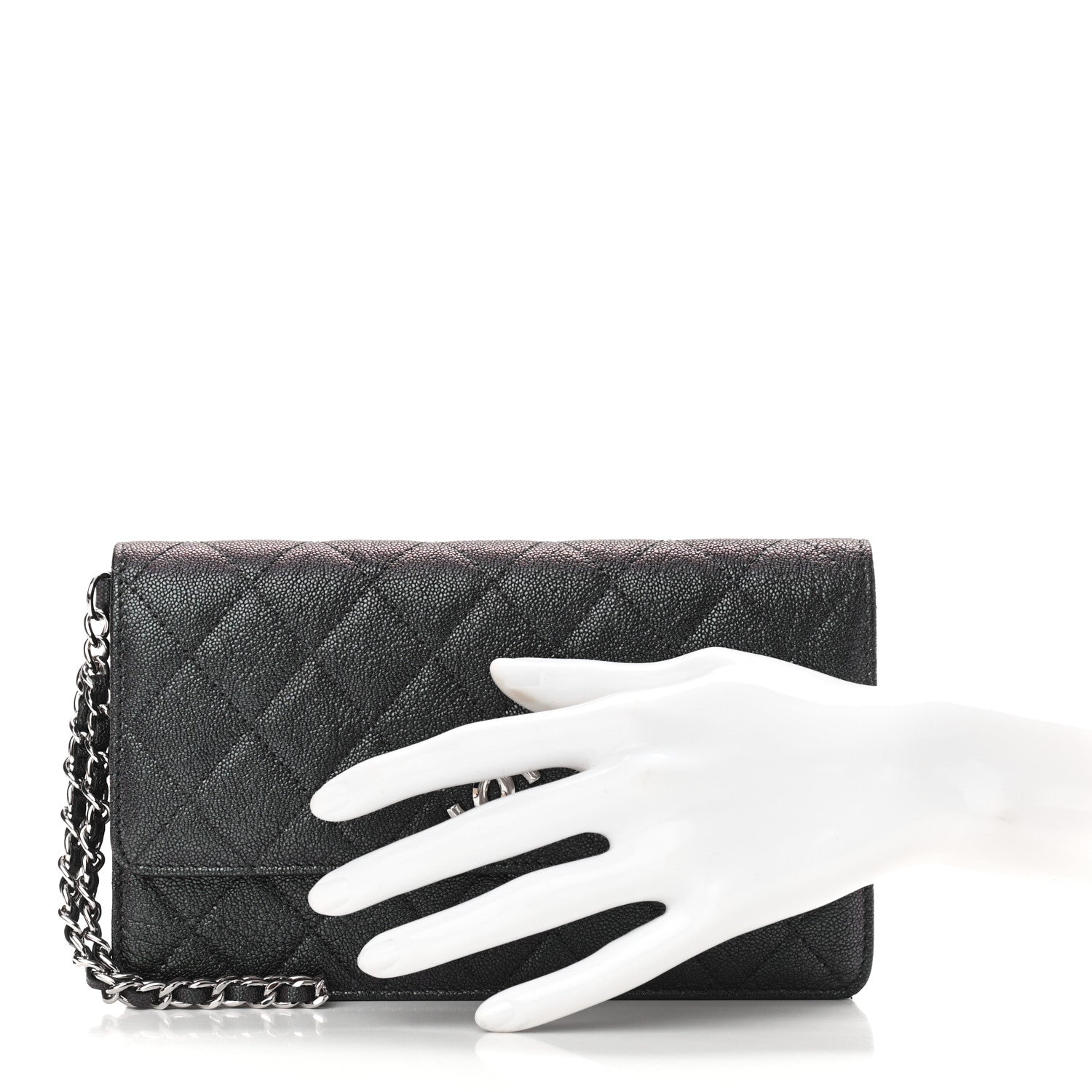 Chanel Iridescent Caviar Quilted Classic Pouch Clutch Black 2 of 13