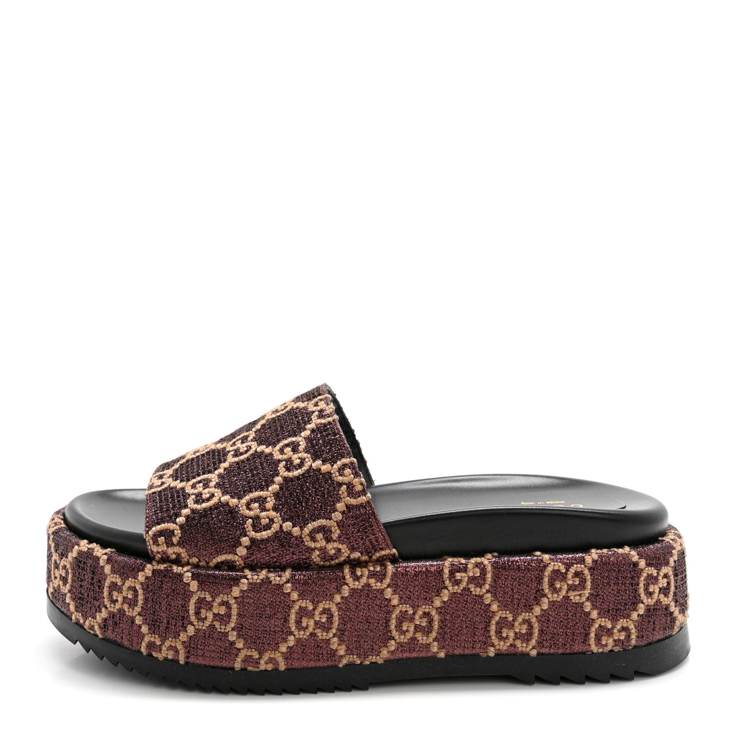 Lame GG Monogram Angelina Platform 55mm Slide Sandals 37.5 Brown Beige