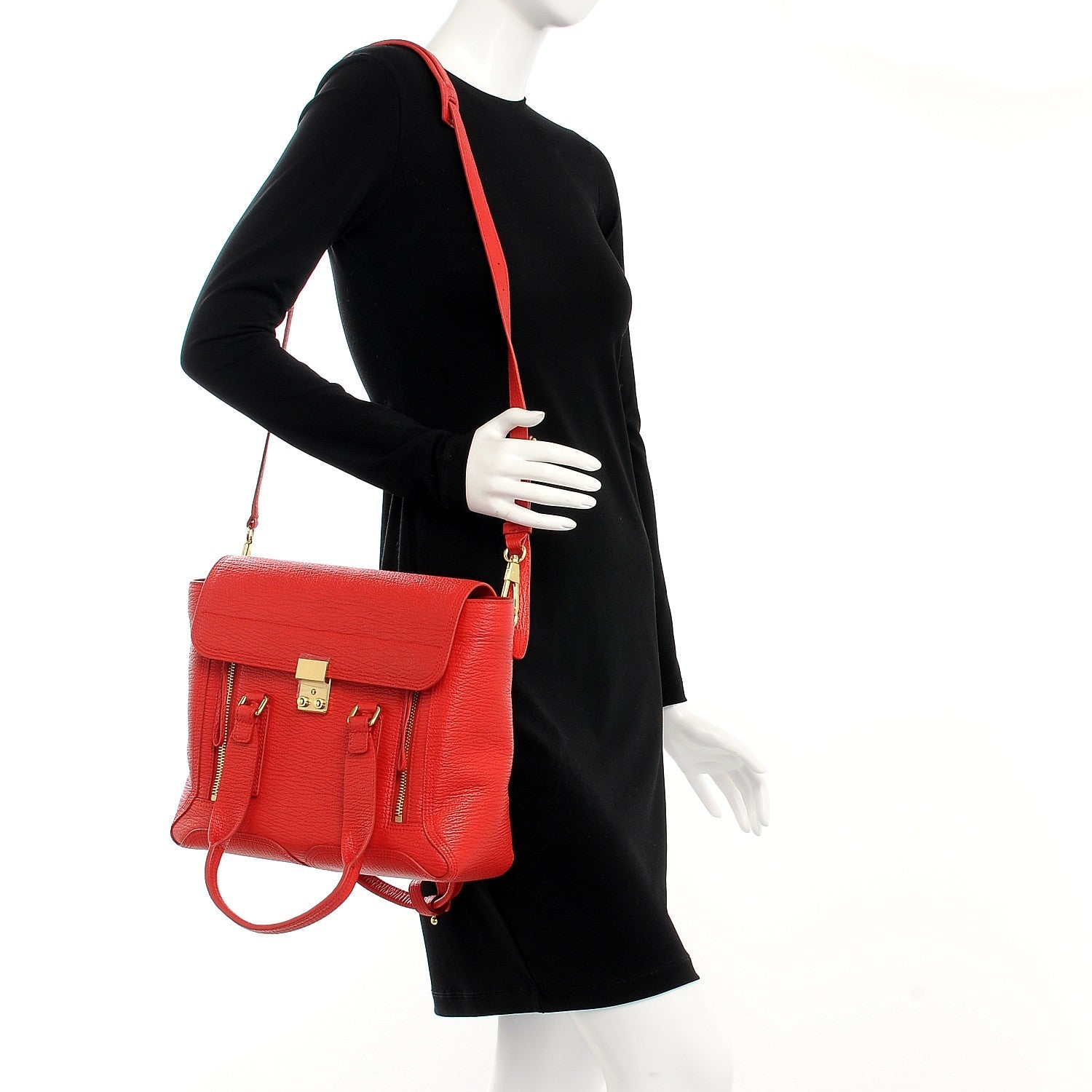 3.1 Phillip Lim 3.1 Textured Calfskin Medium Pashli Satchel Red 2 of 8