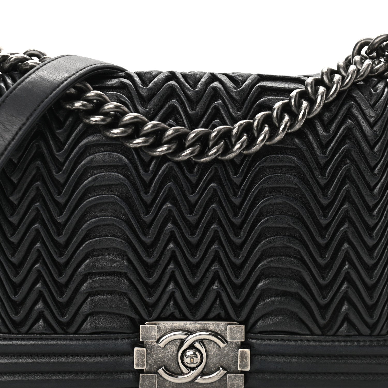Chanel Lambskin Pleated Medium Boy Flap Black 8 of 12