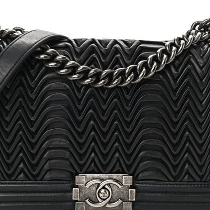 Chanel Lambskin Pleated Medium Boy Flap Black 8 of 12