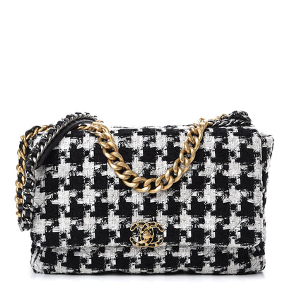 Chanel Tweed Quilted Maxi 19 Flap Black Ecru White 1 of 10