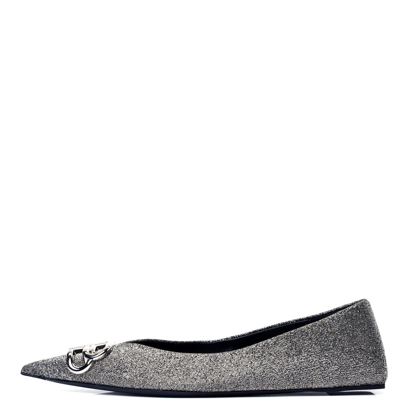 Shiny Fabric BB Square Knife Pointy Toe Ballerina Flats 37 Silver