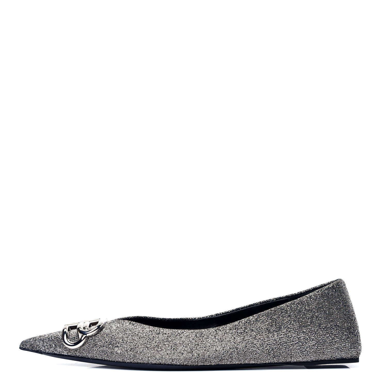 Balenciaga Shiny Fabric BB Square Knife Pointy Toe Ballerina Flats 37 Silver 1 of 6