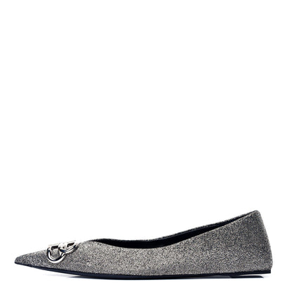 Balenciaga Shiny Fabric BB Square Knife Pointy Toe Ballerina Flats 37 Silver 1 of 6